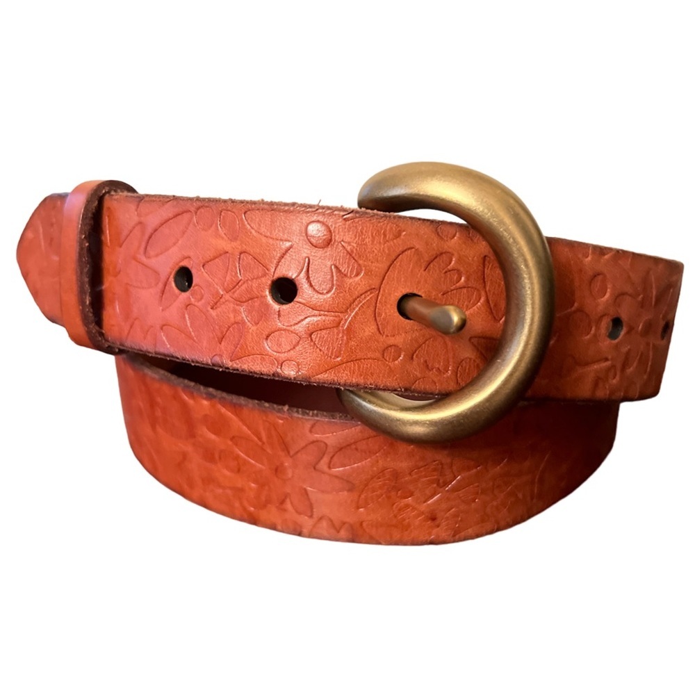 Fossil brown leather floral embossed belt EUC - Picture 7 of 7